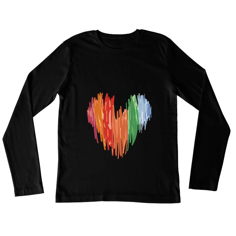 Abstraktes Regenbogen-Herz Damen Langarm T-Shirt