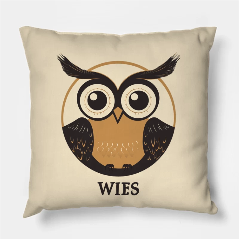Cute Cartoon Owl Logo with "WIES" Text Throw Pillow
