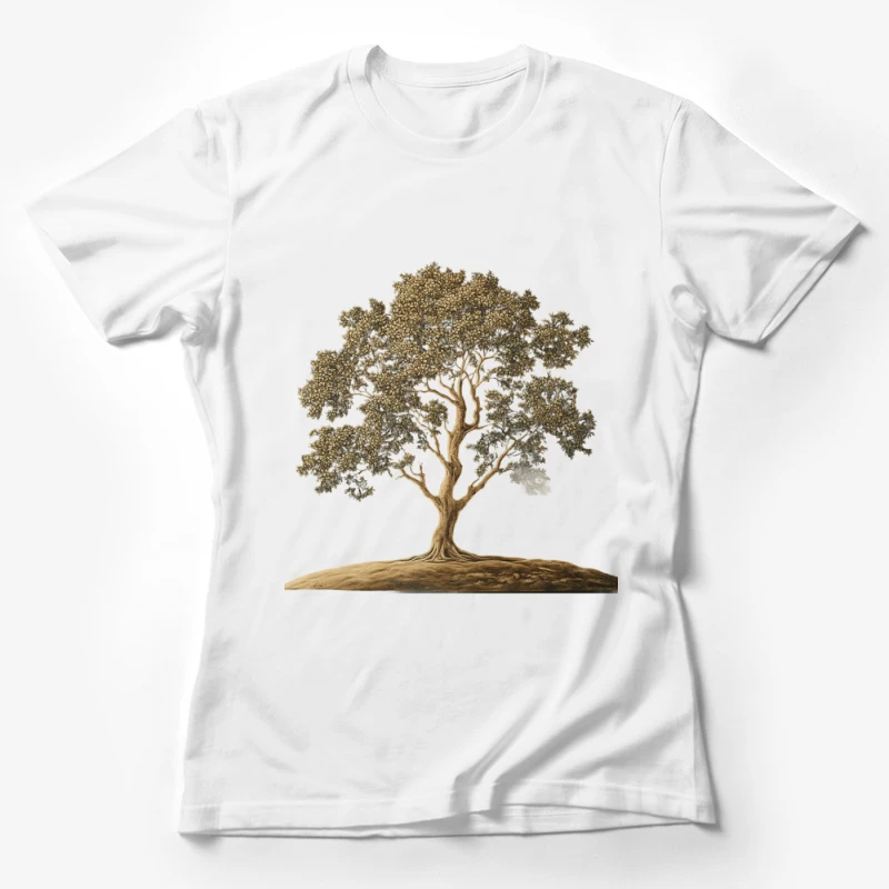 Golden Detailed Tree Illustration in Nature Art Female T-Shirt