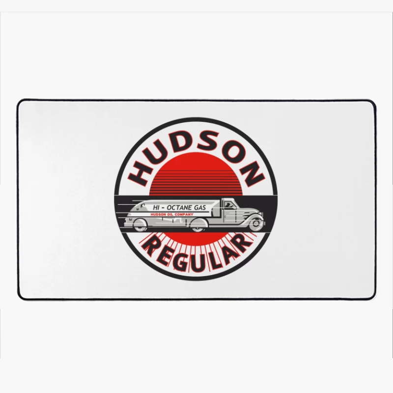 Vintage Hudson Regular Gas Station Logo with Art Deco Fuel Truck Design Desk Mat