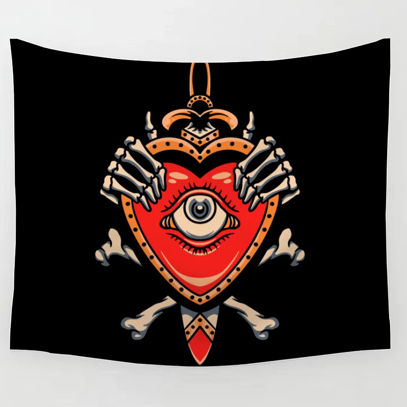 Heart with Eye and Skeleton Hands Tapestry