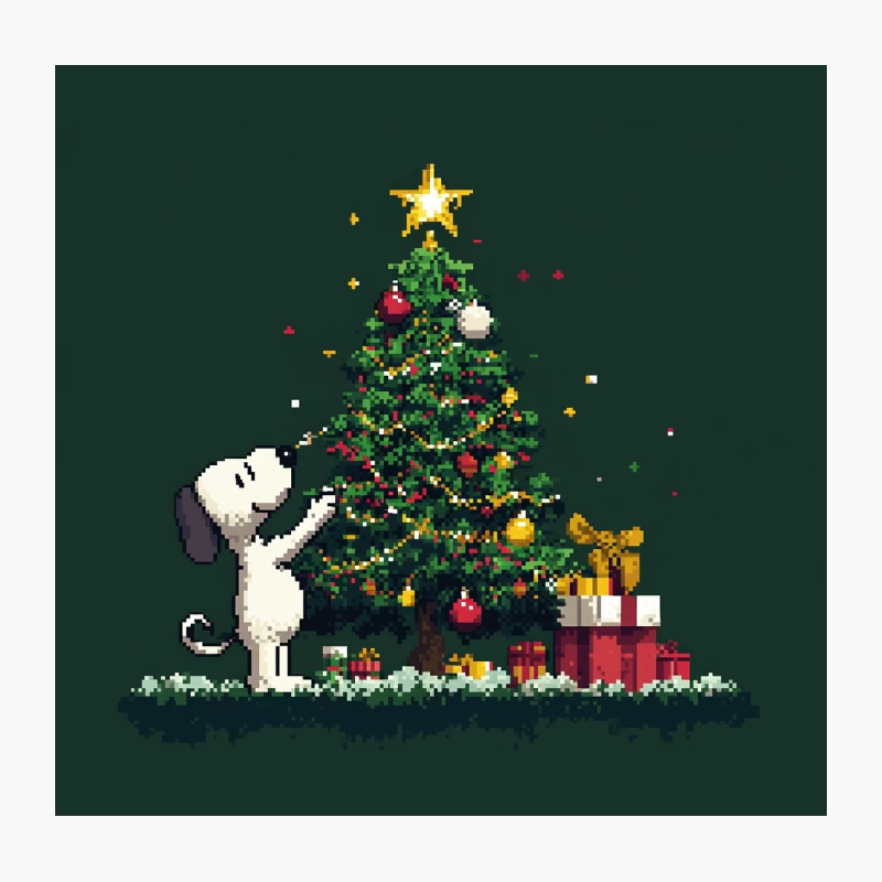 Snoopy's Pixel Art Christmas Tree Decoration Throw Pillow