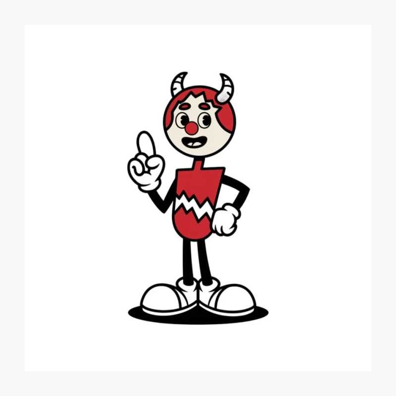 Quirky Red Devil Mascot Pointing Upwards Pin