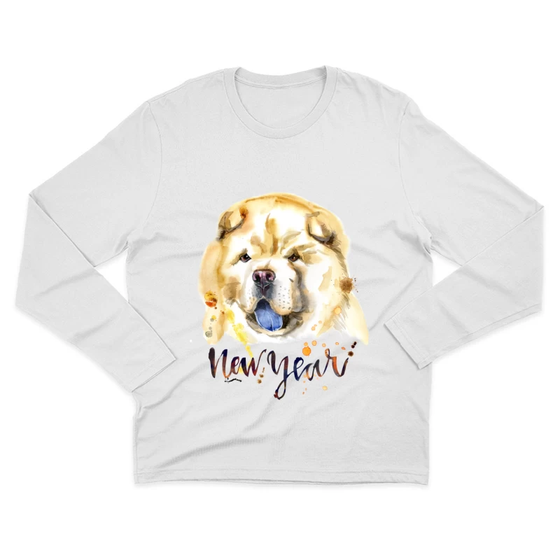 Portrait de Chien pour le Nouvel An Homme Manches Longues T-Shirt