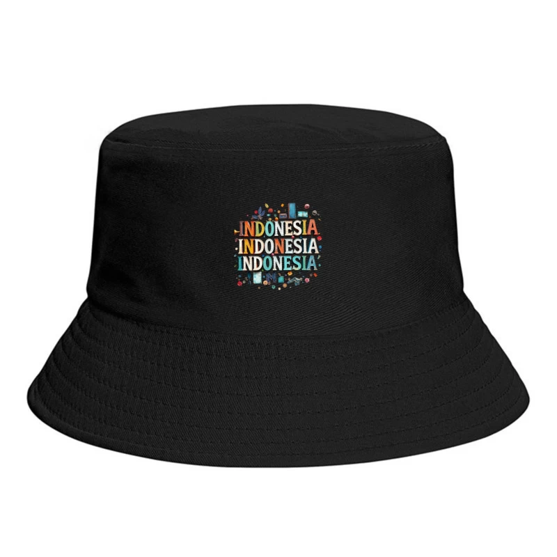 Artistic Typography Design of Indonesia with Colorful Decorative Elements Bucket Hat