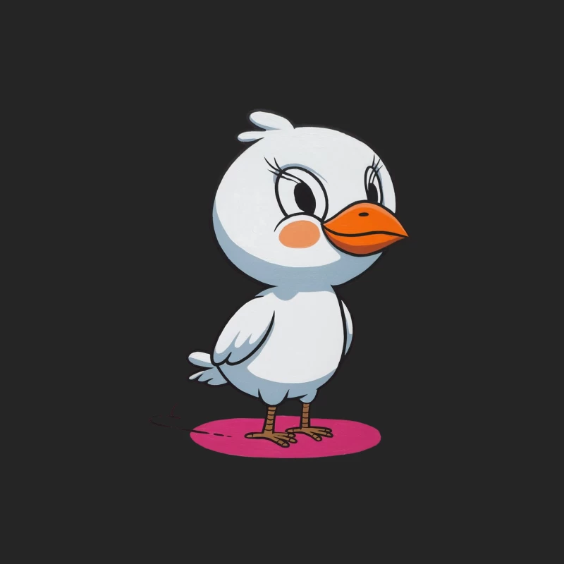 Adorable Cartoon White Bird with Orange Beak Standing on Pink Circle Female Pullover Sweatshirt