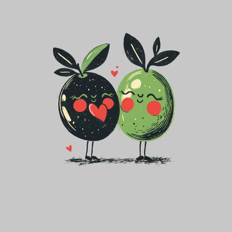 Cute Anthropomorphic Olives in Love: Cartoon Fruit Illustration Female Long Sleeve T-Shirt