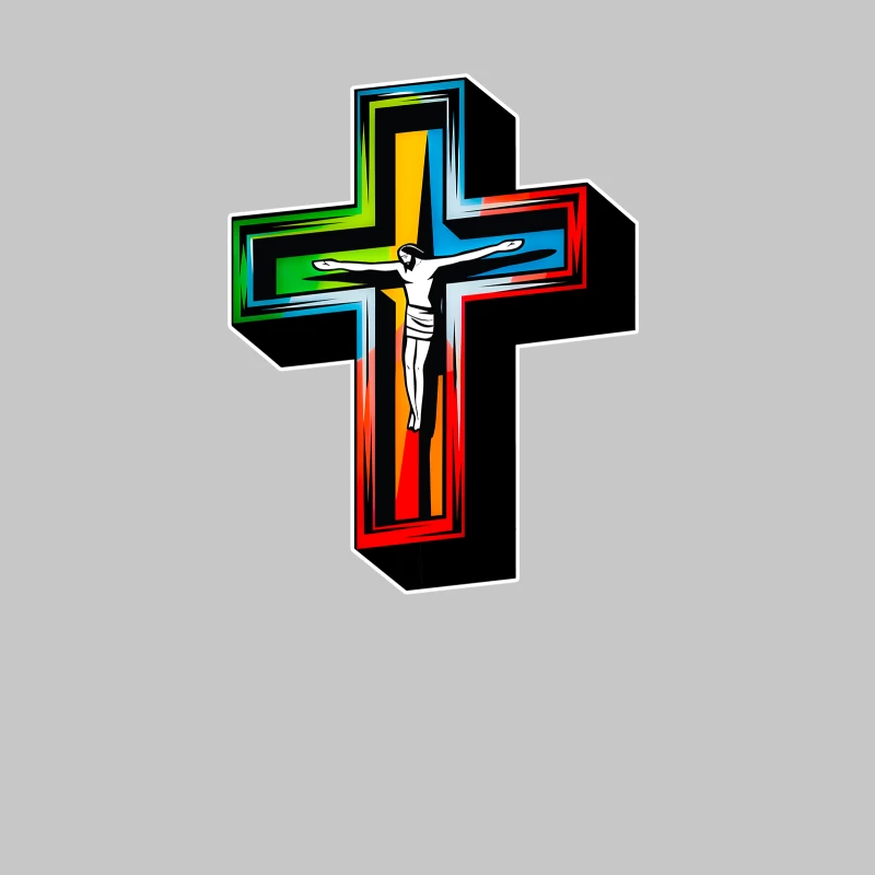 Colorful Modern Christian Cross with Crucifixion Female Long Sleeve T-Shirt