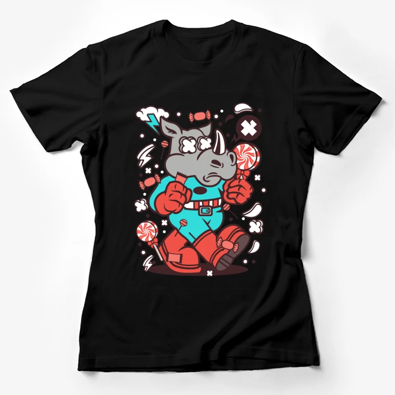 Rhino super-héros, sucettes et bonbons Femme T-Shirt