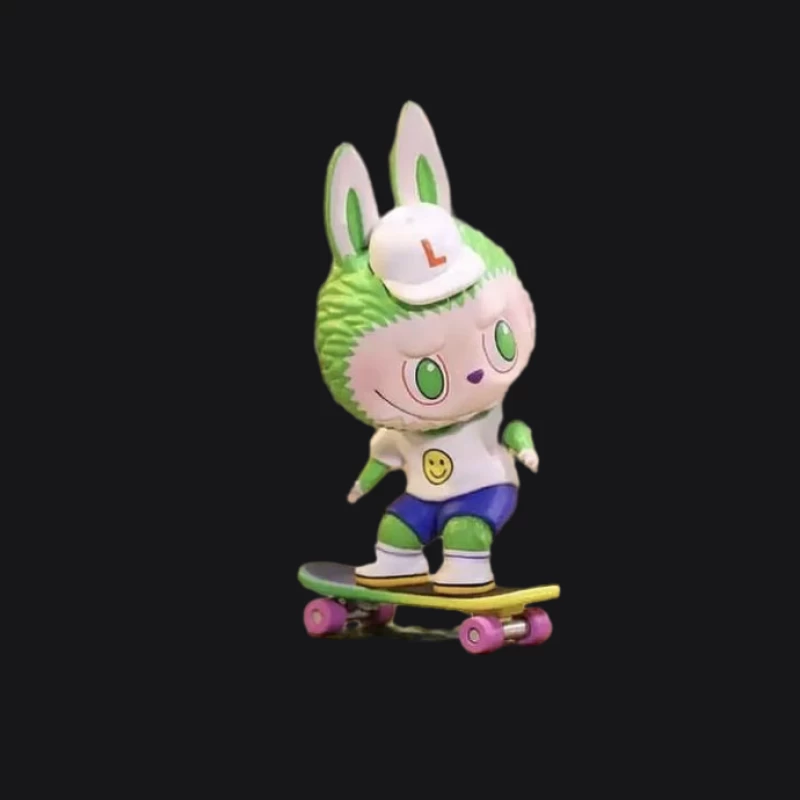 Grüne Häschenfigur auf Skateboard Damen Pullover Hoodie