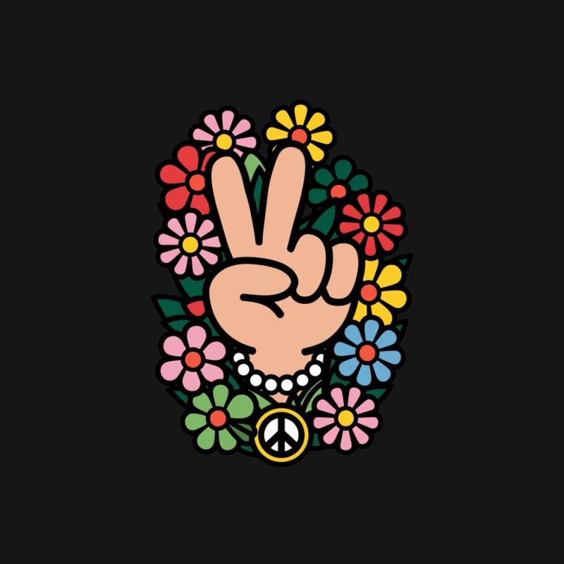 Retro Peace Sign Hand Surrounded by Colorful Flowers Mouse Pad