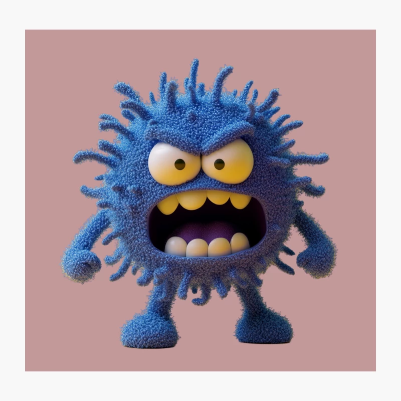 Fuzzy Blue Monster Mascot with Angry Expression Throw Pillow