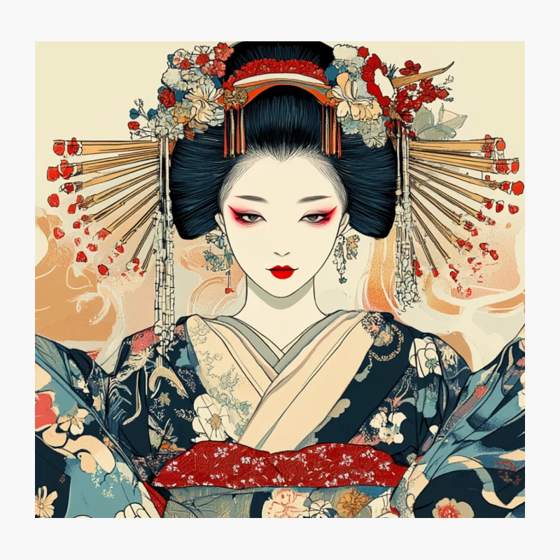 Ornate Geisha Portrait in Traditional Japanese Art Style Throw Pillow