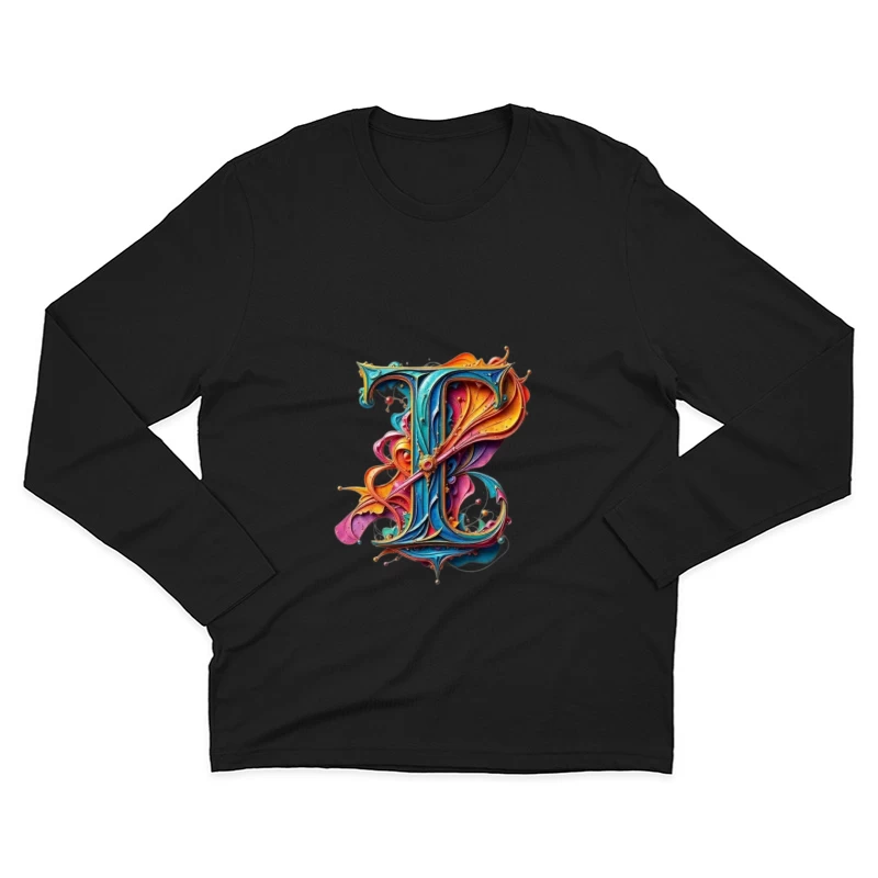 Ornate Colorful Letter T Typography with Decorative Flourishes Male Long Sleeve T-Shirt