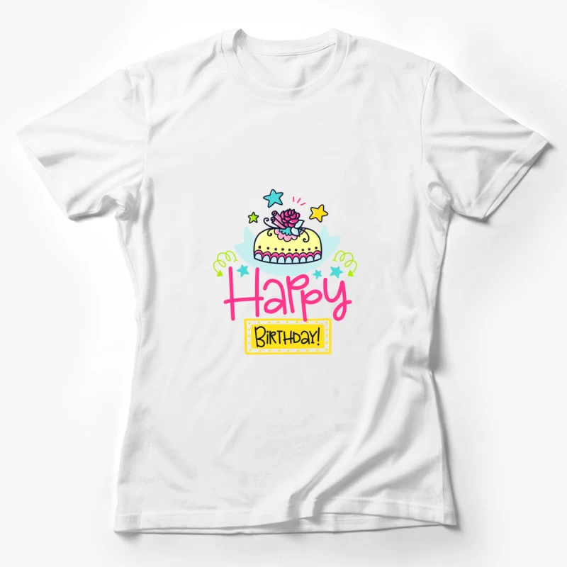 Carte d'anniversaire colorée avec gâteau et étoiles Femme T-Shirt