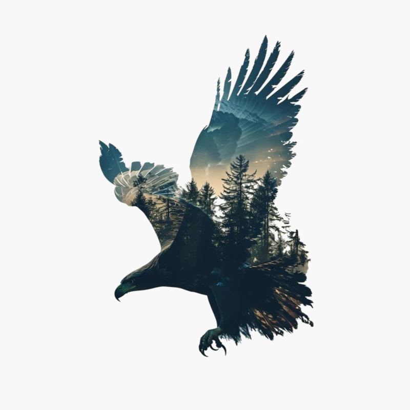 Majestic Eagle with Forest Silhouette Cotton Tote Bag
