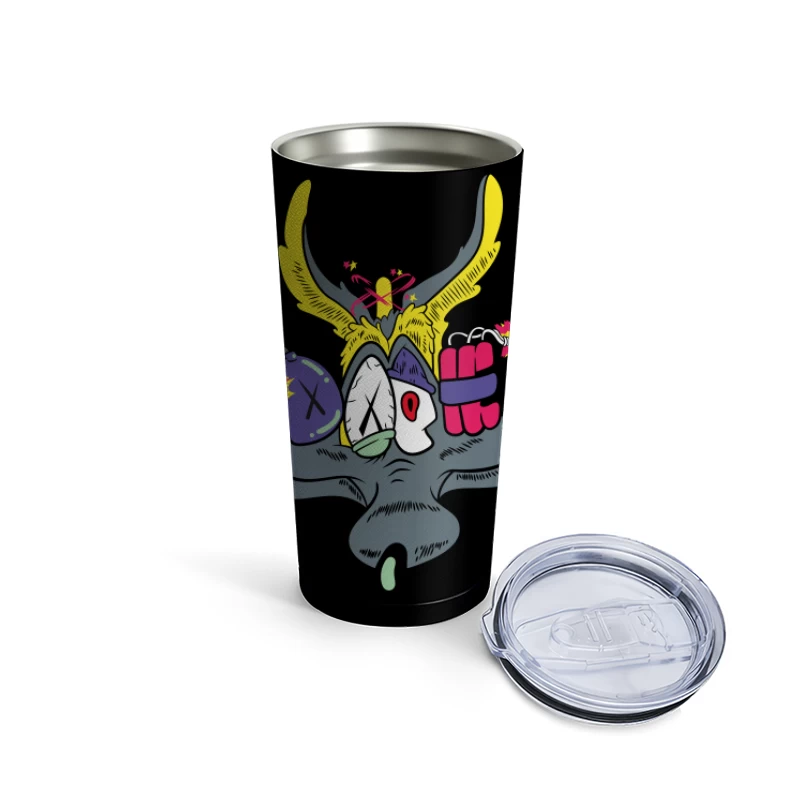 Whimsical Cartoon Creature with Explosive Elements Travel Mug