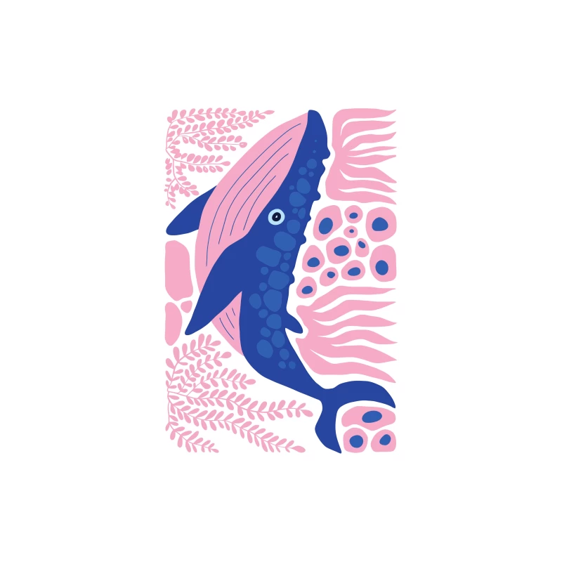 Whimsical Whale in a Coral Dream Tapestry