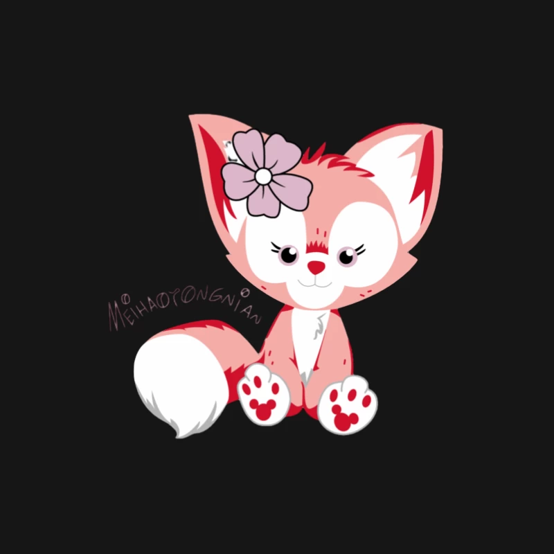 Niedlicher rosa Fuchs mit Blume Herren Langarm T-Shirt
