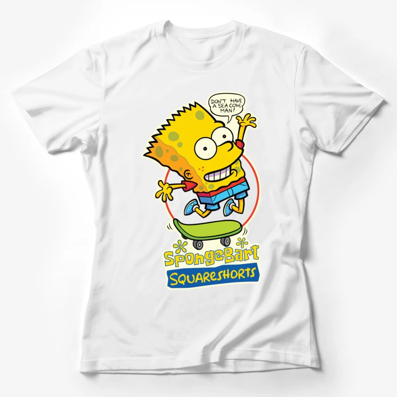 SpongeBart Squareshorts Skateboarding Character Female T-Shirt