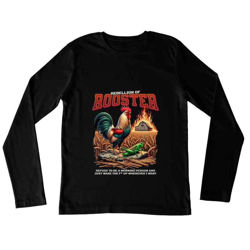 Coq à la ferme avec feu Femme Manches Longues T-Shirt