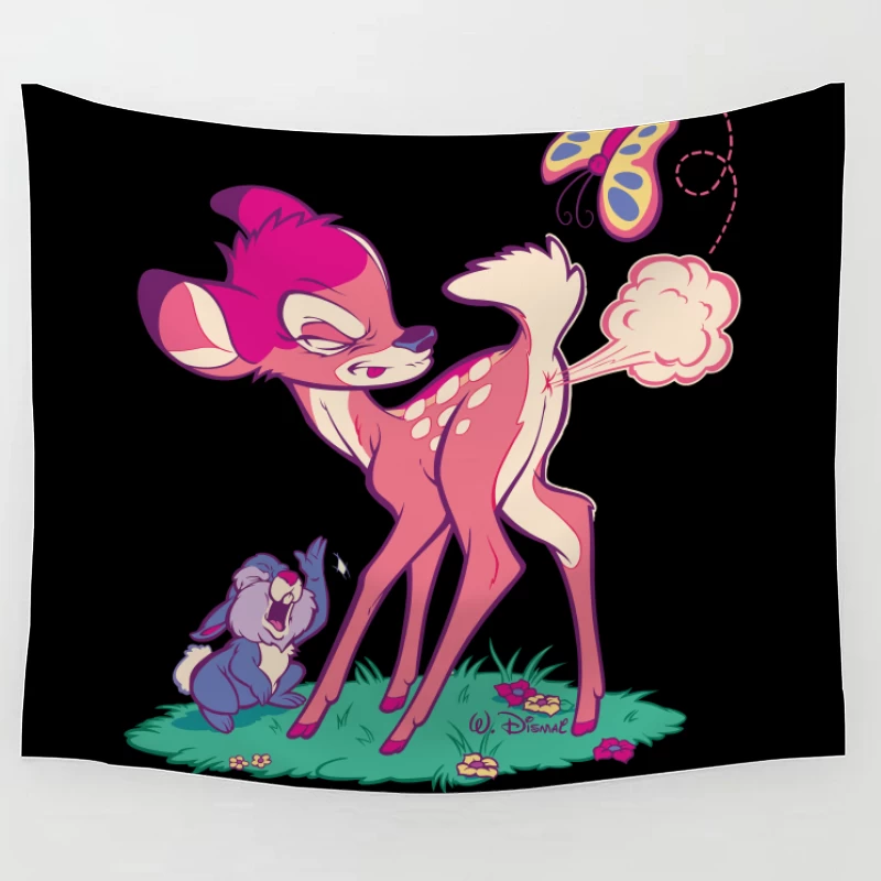 Cute Cartoon Deer with Butterfly Tapestry