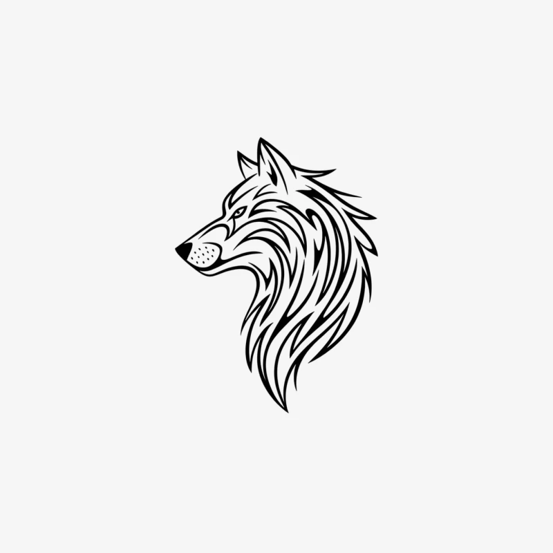 Stylized Tribal Wolf Head Illustration in Black and White Female Long Sleeve T-Shirt