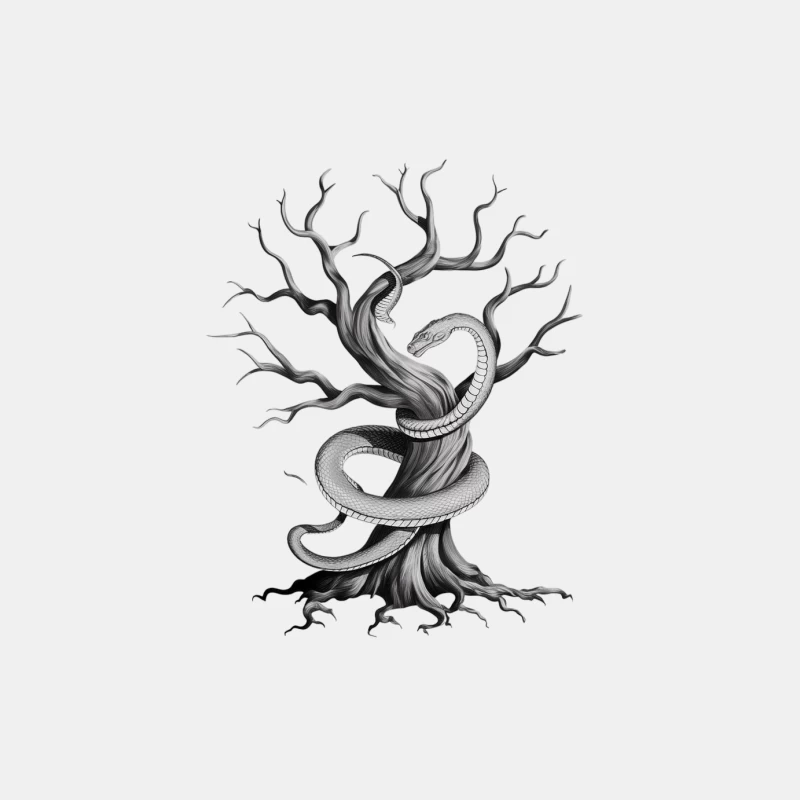 Twisted Tree with Serpent: A Surreal Monochrome Illustration Male Tank Top