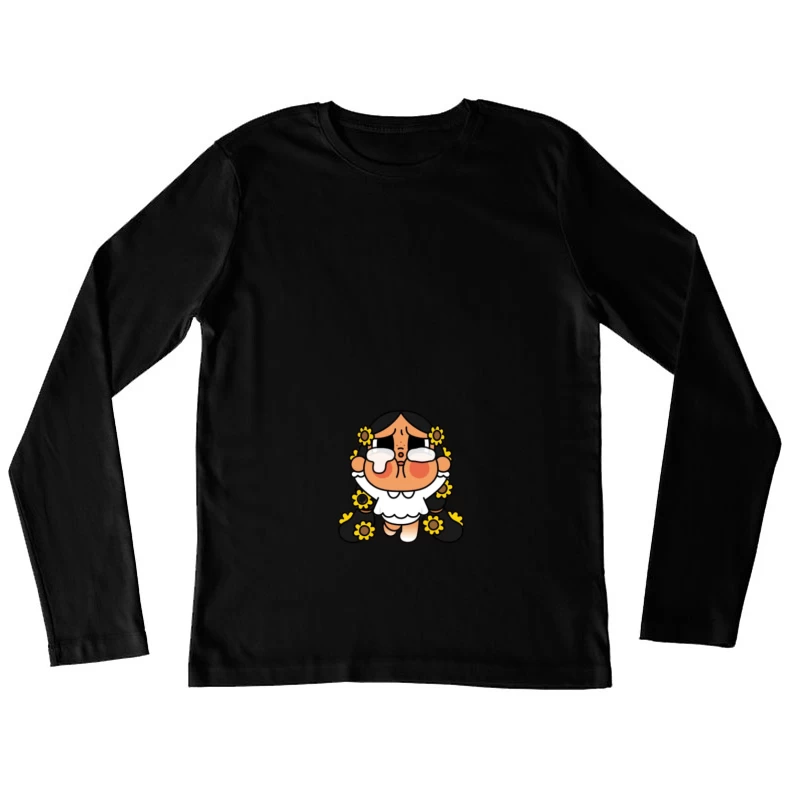 Weinender Charakter mit Sonnenblumen Damen Langarm T-Shirt
