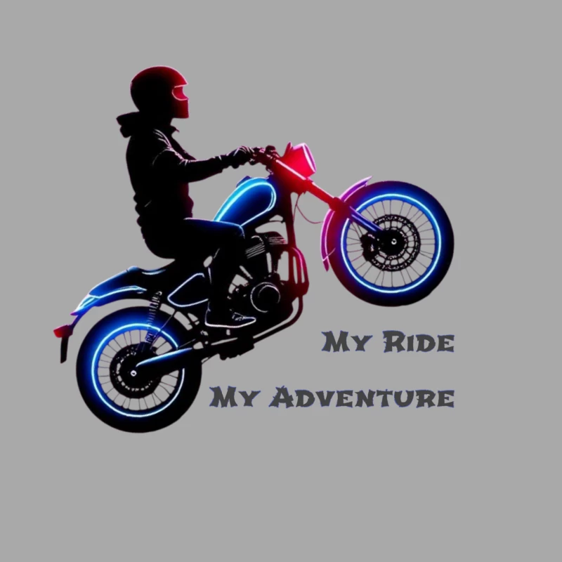 Neon-Lit Motorcycle Rider Silhouette with Adventure Quote Male Pullover Hoodie