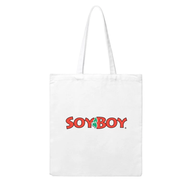 Soyboy Brand Logo with Red Letters and Green Leaf Design Cotton Tote Bag