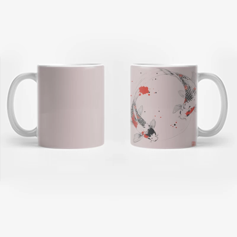 Minimalist Japanese Ink Painting of Circling Koi Fish Coffee Mug