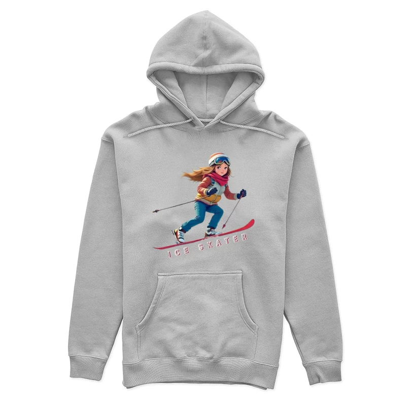 Animated Ice Skater in Winter Sports Gear Female Pullover Hoodie