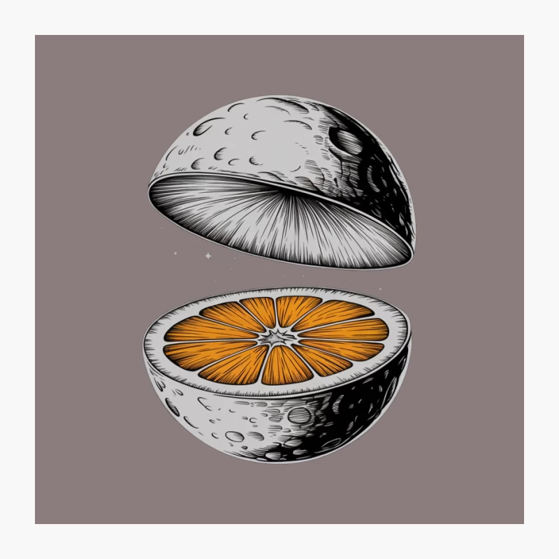 Surreal Moon Orange: A Hybrid Cosmic Fruit Illustration Pin