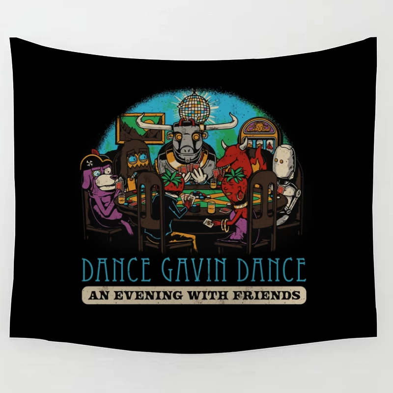 Dance Gavin Dance: Cartoon Characters Playing Poker Under Disco Ball Tapestry