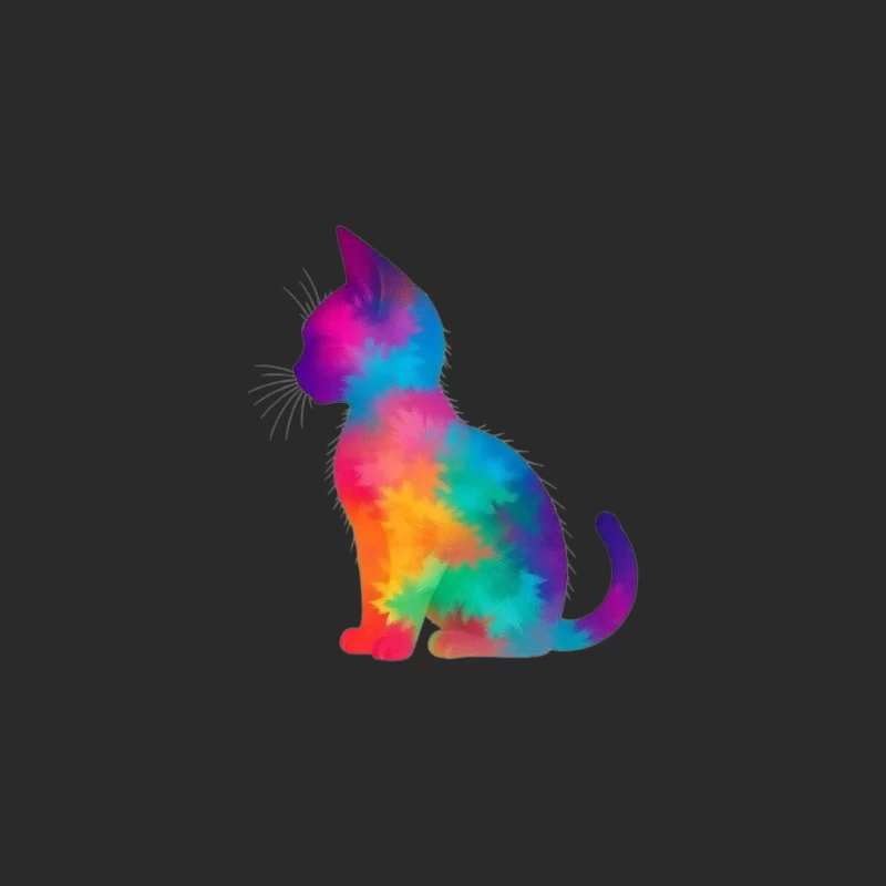 Rainbow Tie-Dye Cat Silhouette Art Baseball Cap