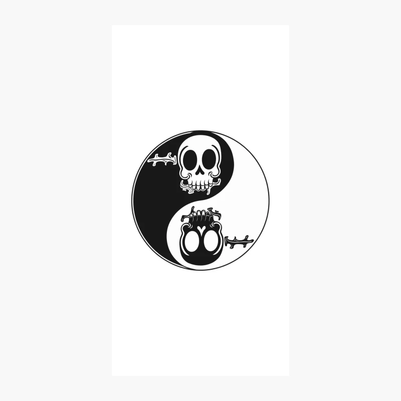 Skull-Themed Yin Yang Symbol: Cartoon Contrast in Black and White iPhone Case