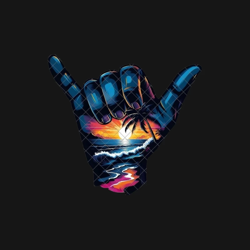 Shaka Sign with Tropical Sunset and Ocean Scene Male Long Sleeve T-Shirt