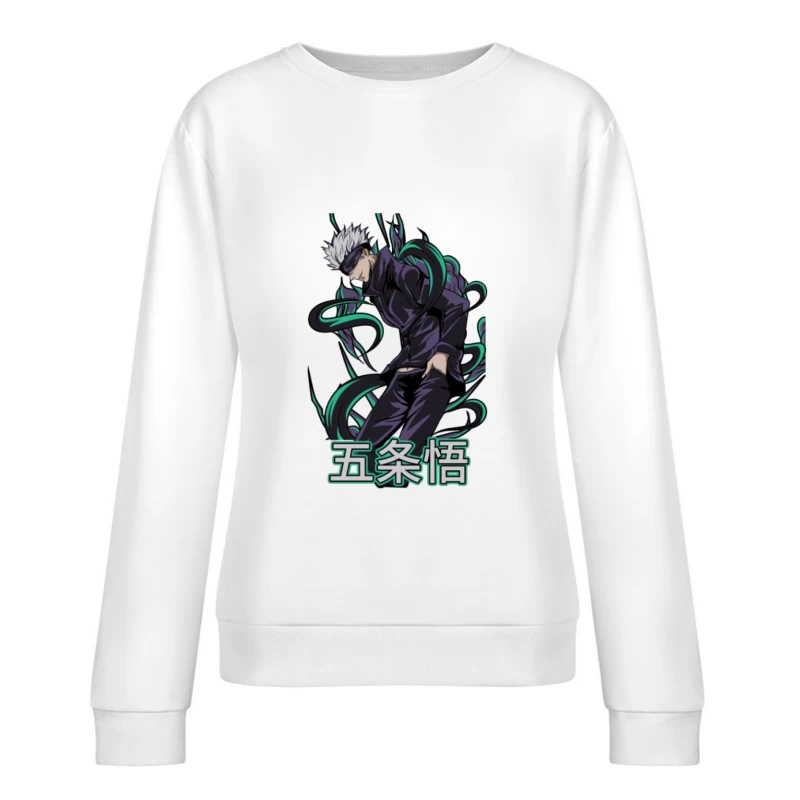 Anime-Charakter mit dunklem Outfit und weißen Haaren Damen Pullover Sweatshirt