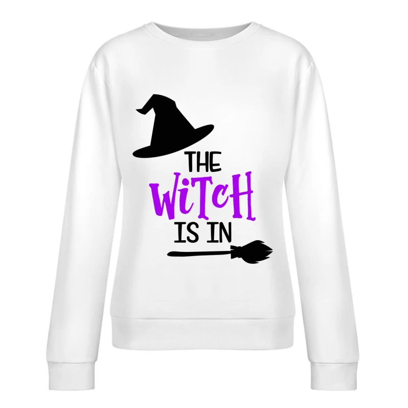 Affiche de sorcière avec chapeau et balai Femme Sweat-shirt à enfiler