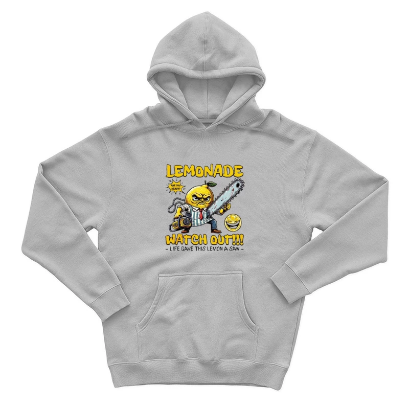 Angry Cartoon Lemon with Chainsaw: "Life Gave This Lemon a Saw" Male Pullover Hoodie