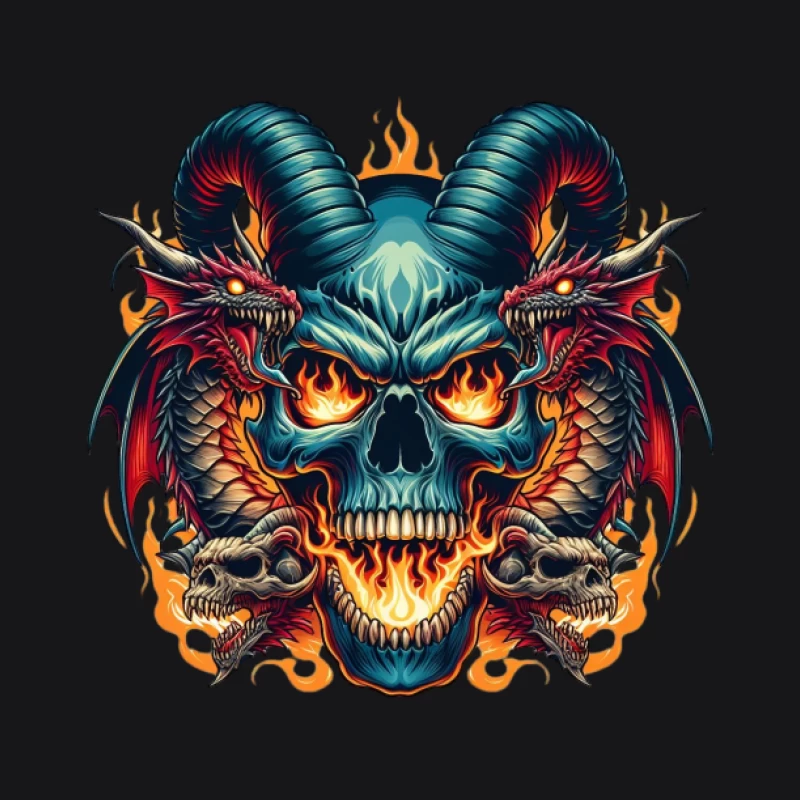 Dämonenschädel mit Drachen und Flammen Herren Pullover Hoodie