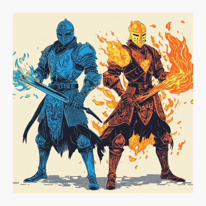 Ice and Fire: Elemental Knights in Epic Fantasy Duel Pin