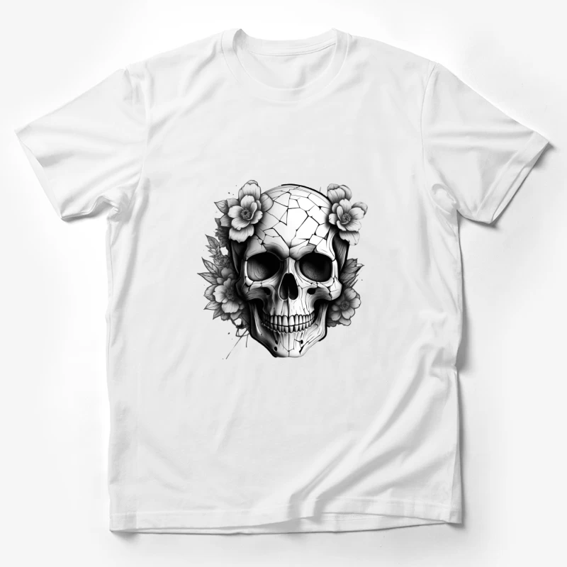 Cracked Skull with Flowers Male T-Shirt