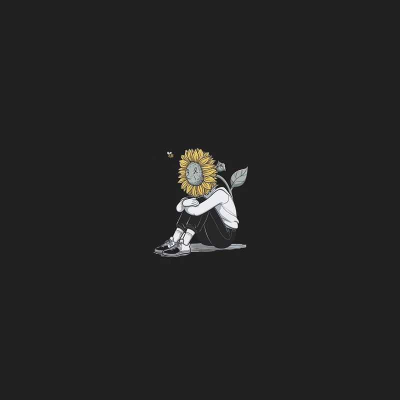 Surreal Sunflower-Headed Figure in Contemplative Pose Bucket Hat