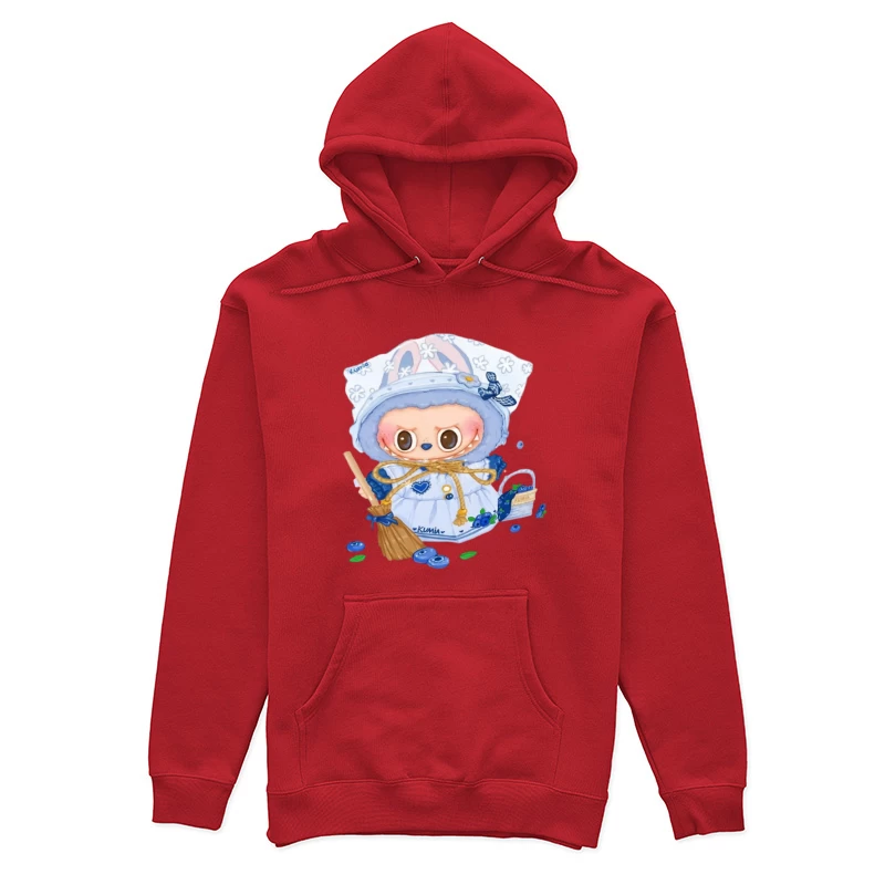 Niedliches Kaninchen mit Besen in Blau und Weiß Damen Pullover Hoodie