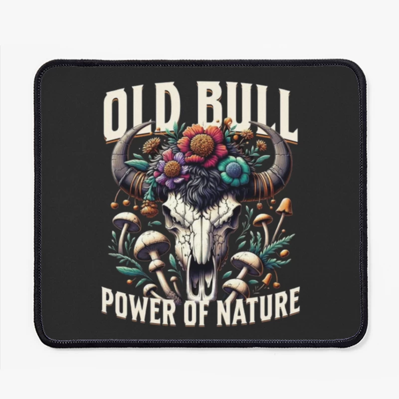 Floral Adorned Buffalo Skull: Power of Nature Mouse Pad