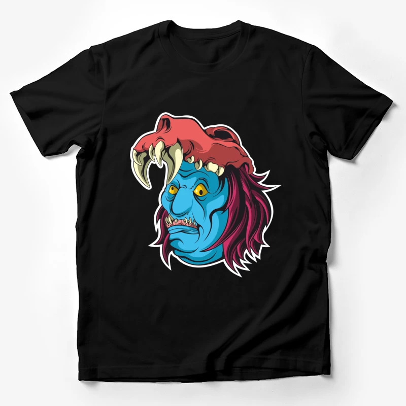 Blaues Monster mit rotem Schädelhut Herren T-Shirt