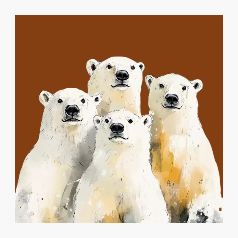 Whimsical Watercolor Portrait of Polar Bear Family Pin