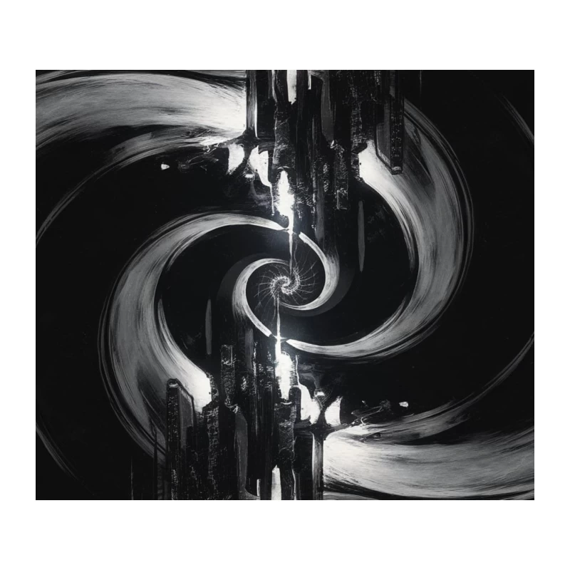 Cosmic Spiral: Abstract Black and White Swirl Tapestry